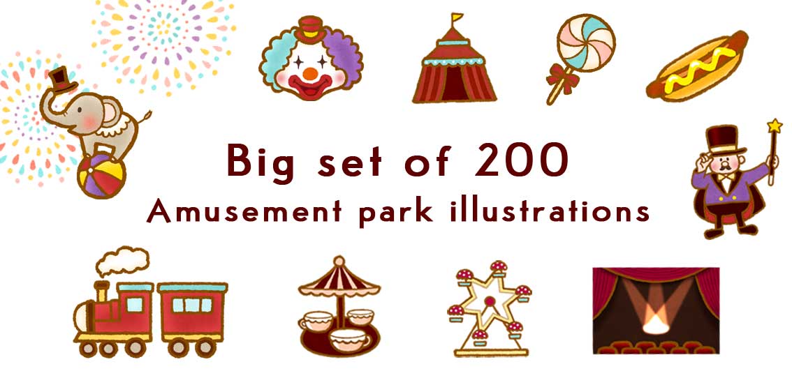 遊園地 サーカス 映画のイラスト 200個セット 55 104 Rika Museum