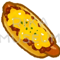 Appetizing chili dog with melting cheese チーズがとろけたチリドッグのイラスト
