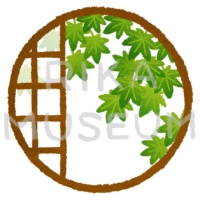 Japanese green maple at the beginning of the summer 円窓の青もみじのイラスト