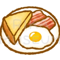 美味しそうなベーコンエッグとトーストのイラスト