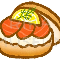 美味しそうなサーモンとクリームチーズのベーグルのイラスト