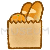 紙袋に入ったフランスパンとオレンジのイラスト