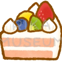 Strawberry cake topped with fruit 苺が乗ったチョコレートケーキのイラスト