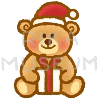 Cute teddy bear holding a Christmas gift クリスマスプレゼントを抱えたテディベアのイラスト
