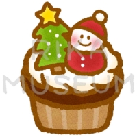 クリスマスデザインのカップケーキのイラスト