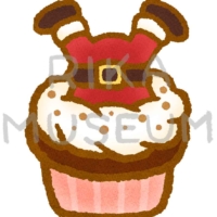 クリスマスデザインのカップケーキのイラスト