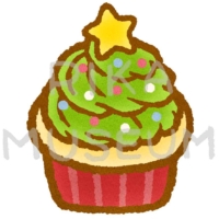 クリスマスデザインのカップケーキのイラスト