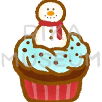 クリスマスデザインのカップケーキのイラスト