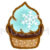 クリスマスデザインのカップケーキのイラスト