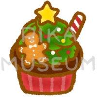 クリスマスデザインのカップケーキのイラスト