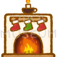 クリスマスの靴下が掛けられた暖炉のイラスト