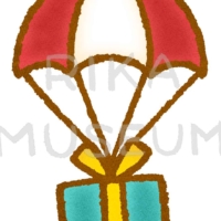 パラシュートに付けられたクリスマスプレゼントのイラスト