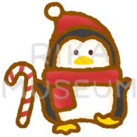 クリスマスのステッキを持った可愛いペンギンのイラスト
