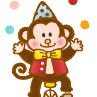 サーカスで曲芸を見せる可愛い猿のイラスト