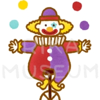 Funny clown juggling balls while riding 一輪車に乗りジャグリングをするピエロのイラスト