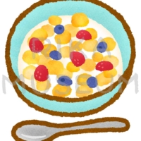 苺とブルーベリーをトッピングしたコーンフレークのイラスト