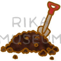 What is he burying? シャベルで土に何かを埋めているイラスト