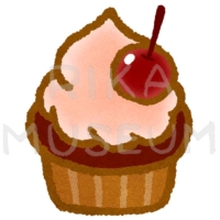 ブラックチェリーが乗った可愛いカップケーキのイラスト