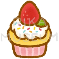 苺が乗った可愛いカップケーキのイラスト