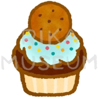 チョコチップクッキーが乗った可愛いカップケーキのイラスト