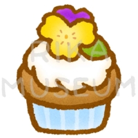 食用の可愛いお花が乗ったカップケーキのイラスト