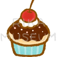 チェリーが乗った可愛いカップケーキのイラスト