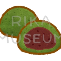 Green mugwort-flavored rice cake stuffed with sweet red bean paste よもぎ大福のイラスト