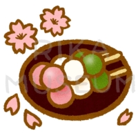 Three colored rice dumplings(cherry lossom powder, rice flour and sugar, mugwort) 三色団子のイラスト