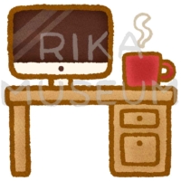 書斎のデスクとパソコンのイラスト