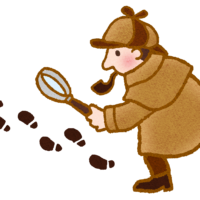 犯人の足跡を追う名探偵のイラスト