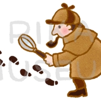 犯人の足跡を辿る名探偵のイラスト