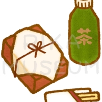 A box lunch sold at a railroad or railway station 駅弁とお茶と割り箸のイラスト