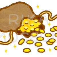 袋いっぱいに入った金貨のイラスト