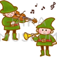 おとぎ話で楽器を演奏する小人たちのイラスト