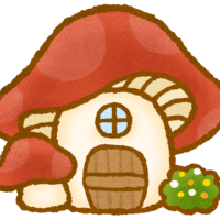 おとぎ話に出てくるキノコの家のイラスト