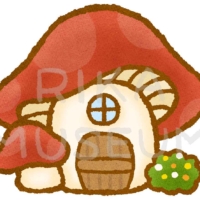 おとぎ話に出てくるきのこの家のイラスト