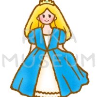 鮮やかな青色のドレスを着たお姫様のイラスト