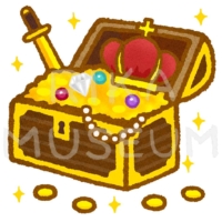 宝石やコインが詰まった宝箱のイラスト