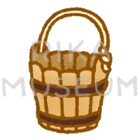 箒と木製のバケツのイラスト