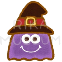 魔女の帽子をかぶった可愛いおばけのイラスト