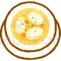 Soup with semolina dumplings ドイツのスープ料理であるグリースノッケルズッペのイラスト