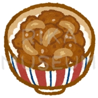 Beef rice bowl: sliced beef and onion cooked with sweet soy sauce 牛丼のイラスト