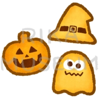 おばけや魔女の帽子の形をした美味しそうなクッキーのイラスト