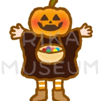 ハロウィンで仮装をしたお菓子をもらう子供のイラスト