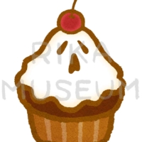 おばけとチェリーが乗ったハロウィンのカップケーキのイラスト