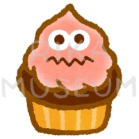 おばけのホイップクリームが乗った可愛いカップケーキのイラスト