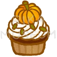 かぼちゃの飾りが乗った可愛いカップケーキのイラスト