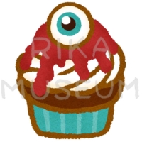 目玉の飾りが乗ったハロウィンのカップケーキのイラスト