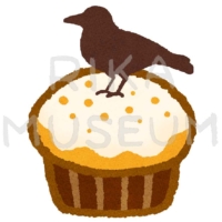 カラスの飾りが乗ったハロウィンのカップケーキのイラスト