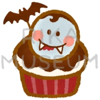 ドラキュラの飾りが乗ったハロウィンのカップケーキのイラスト